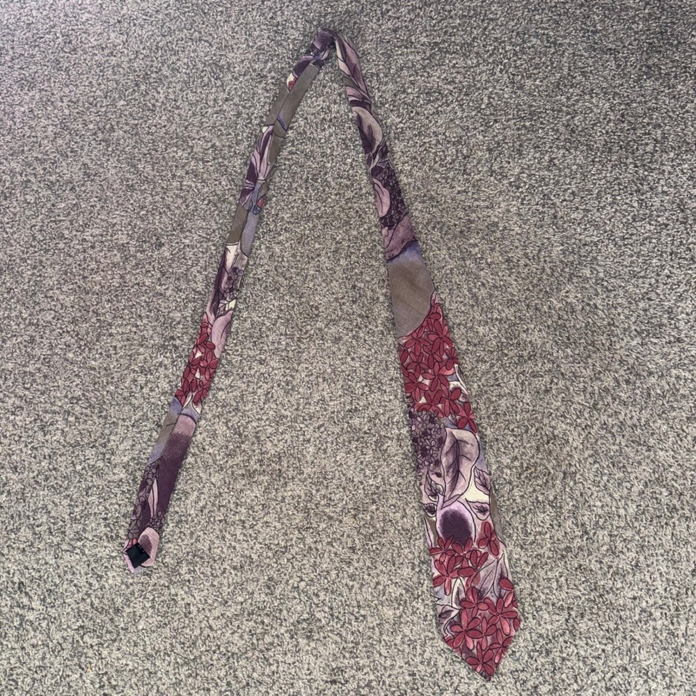 Elements Floral‎ Necktie Mens OS Purple Burgundy Botanical Print USA